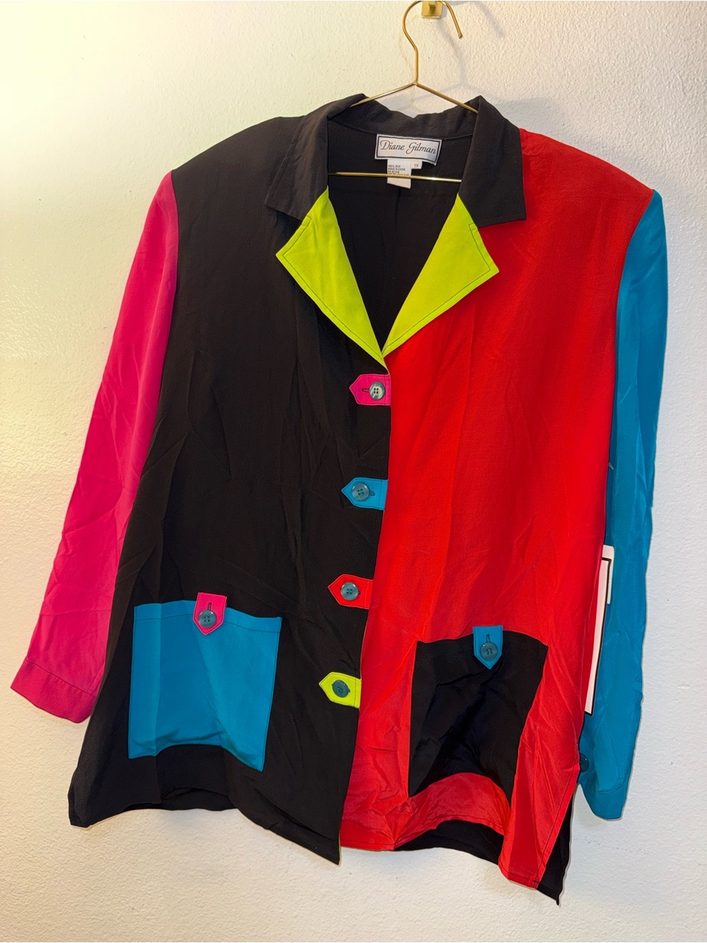 Vintage 90s Diane Gilman 100% Silk Colorblock Top – NWT – Size 1X
